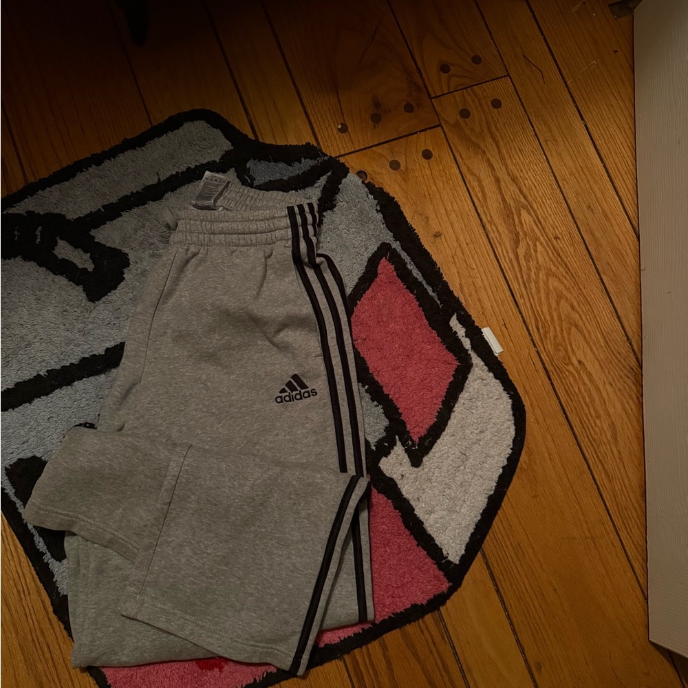Adidas Kids Gray Joggers with Black Stripes